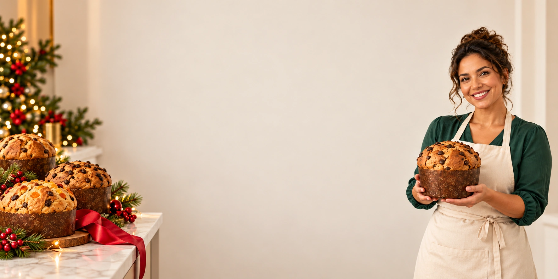 Panetones artesanais em uma mesa de Natal