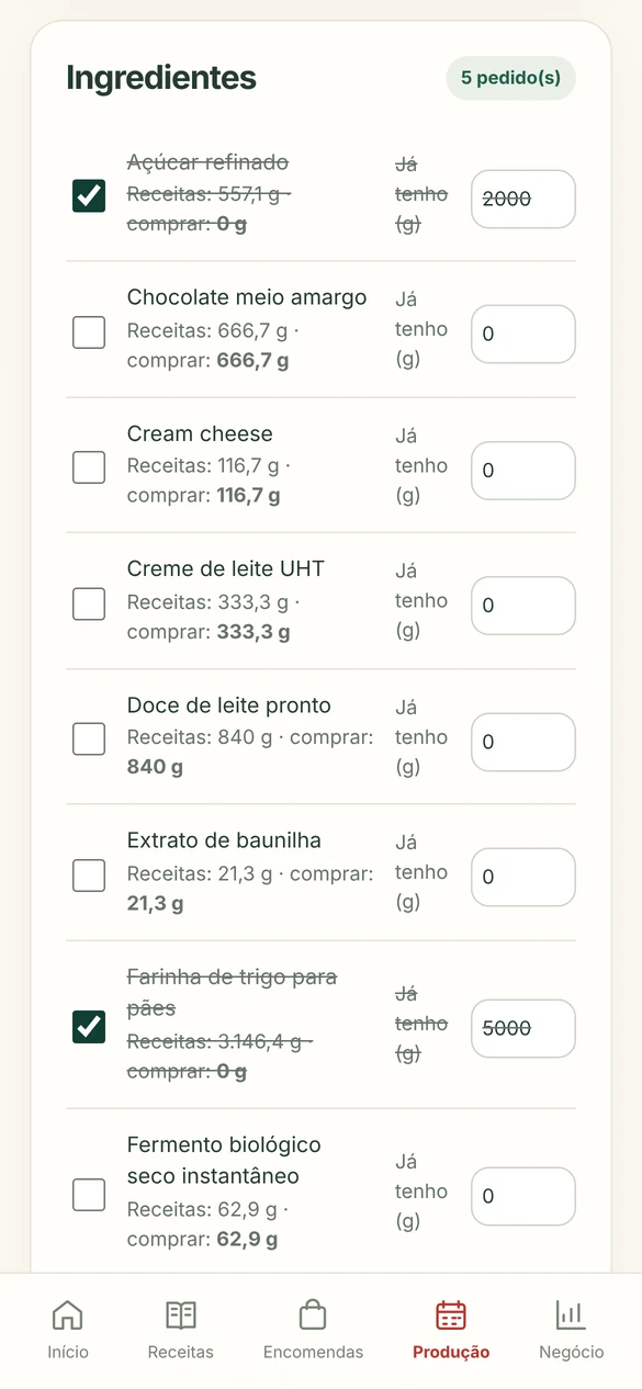 Tela do aplicativo: Lista de compras