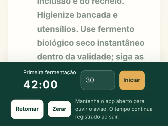 Tela real: Modo cozinha