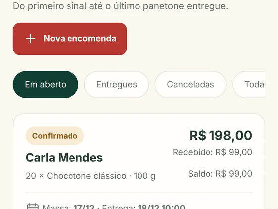 Tela real: Encomendas