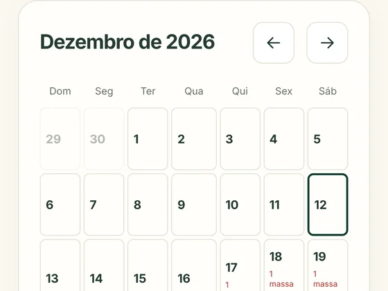 Tela real: Calendário de produção