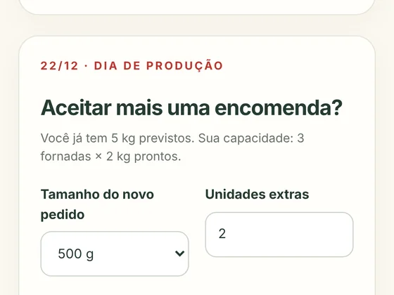Tela real: Aceitar mais uma encomenda?